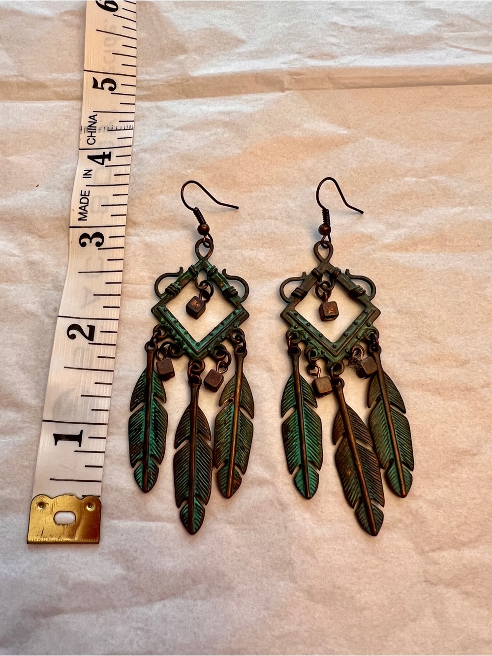 Bohemian Teal Feather Drop Earrings